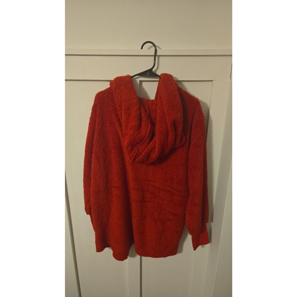 Top it off Red Sherpa Hooded Open Front Cardigan One Size - Picture 2 of 3
